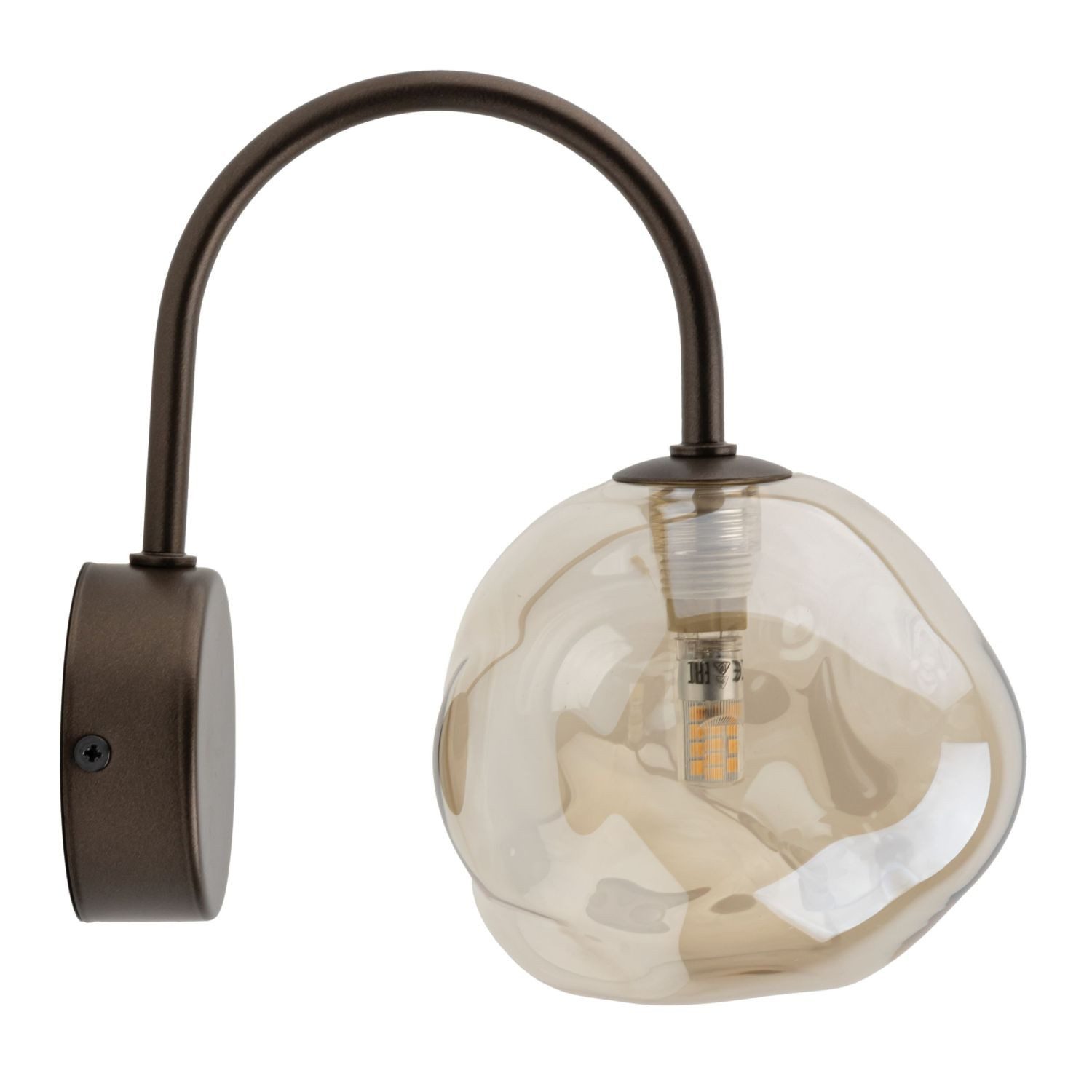 Licht-Erlebnisse Wandleuchte UMERA, ohne Leuchtmittel, Rauchglas Metall 21 cm hoch Braun Cognac G9 Modern