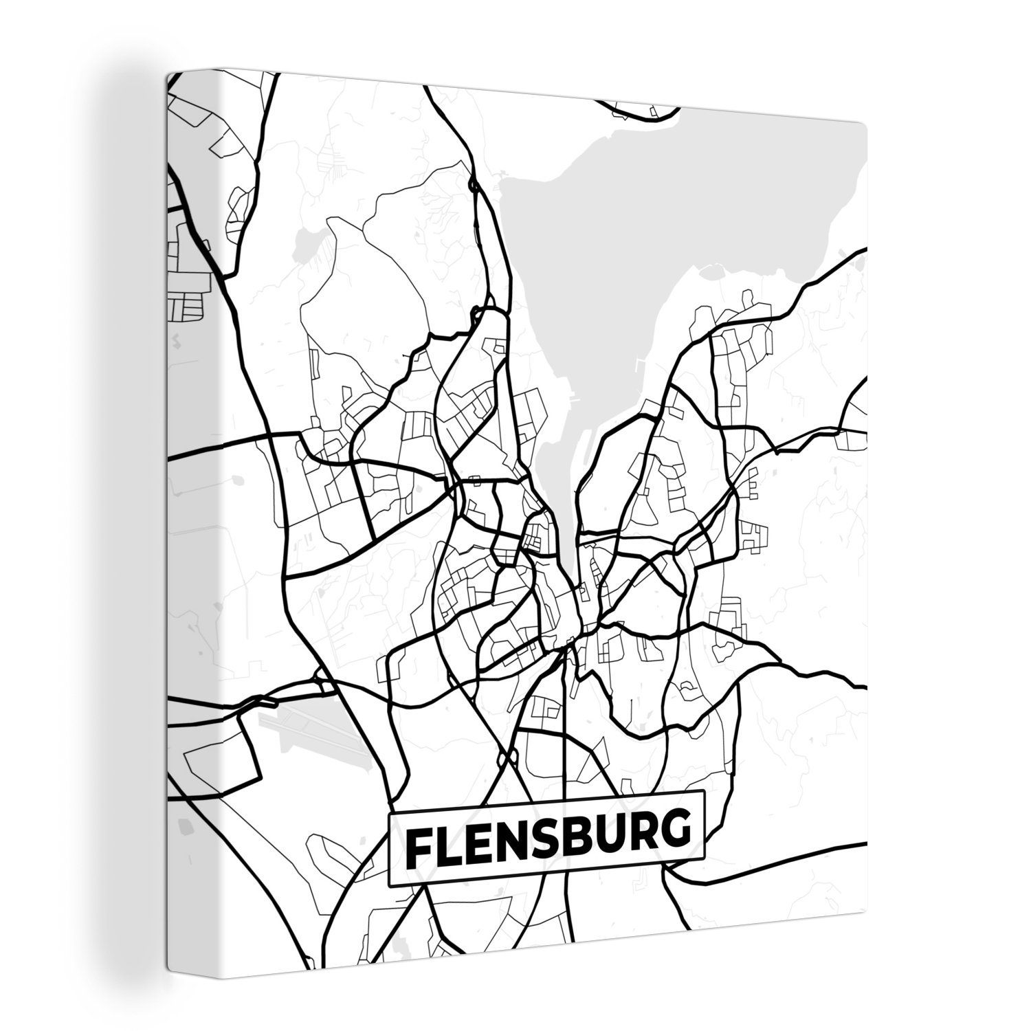 OneMillionCanvasses® Leinwandbild Flensburg - Karte - Stadtplan, (1 St), Leinwand Bilder für Wohnzimmer Schlafzimmer