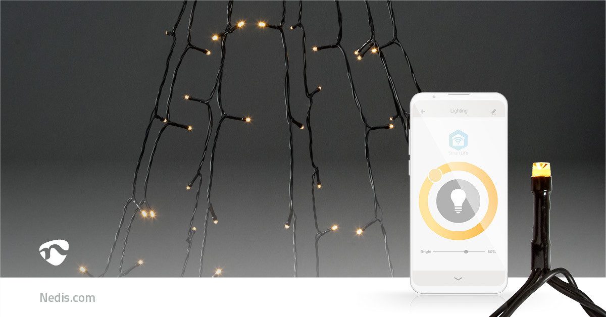 Nedis Discolicht WIFILXT01W200, Wi-Fi-Steuerung, 200 LEDs, warmweiß, dimmbar, für Außenbereich, Warmweiss, Wi-Fi-Steuerung, 200 LEDs, warmweiß, dimmbar, für Außenbereich