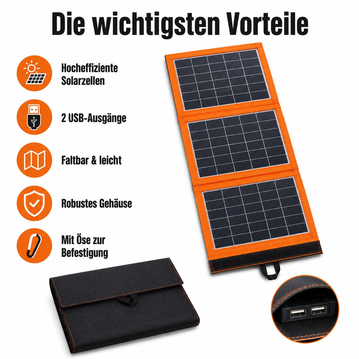 Goldstern-Tech Solarmodul Solarmate, (faltbares, kompaktes Solarpanel 30W 40W, hocheffizient mit 2 USB-Anschlüssen (bei der Leistungsvariante 40 W), ultraleicht & robust für Outdoor, Camping & Notfall-Stromversorgung