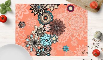 Platzset, Tischset, Platzset abwaschbar - Mandala mit Blüten - aus Premium Vinyl (Kunststoff - BPA-frei) - 4 Stück - 44 x 32 cm - rutschfeste Tischdekoration!, cover-your-desk.de, (4-St)