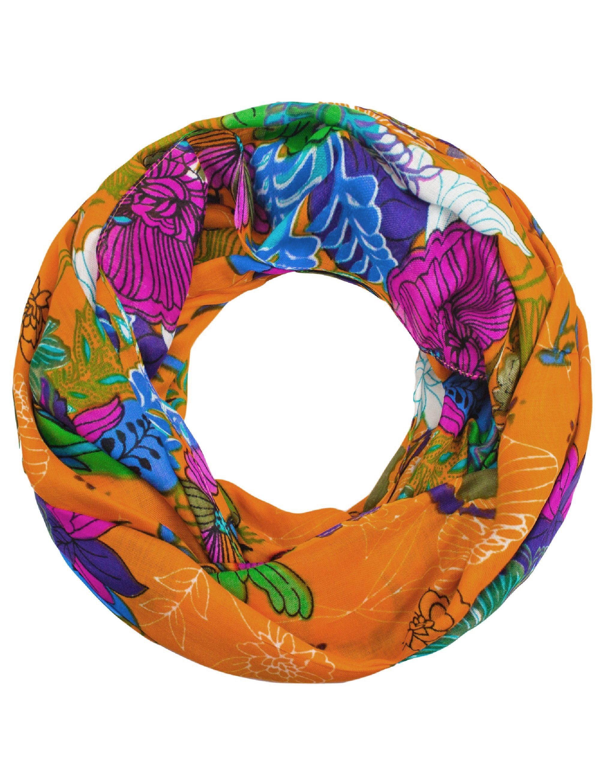 Sunsa Loop Damen Loop Schal. 100% Baumwolle Schlauchschal. Loopschal mit Blumen, Blumenmotiv Abstract