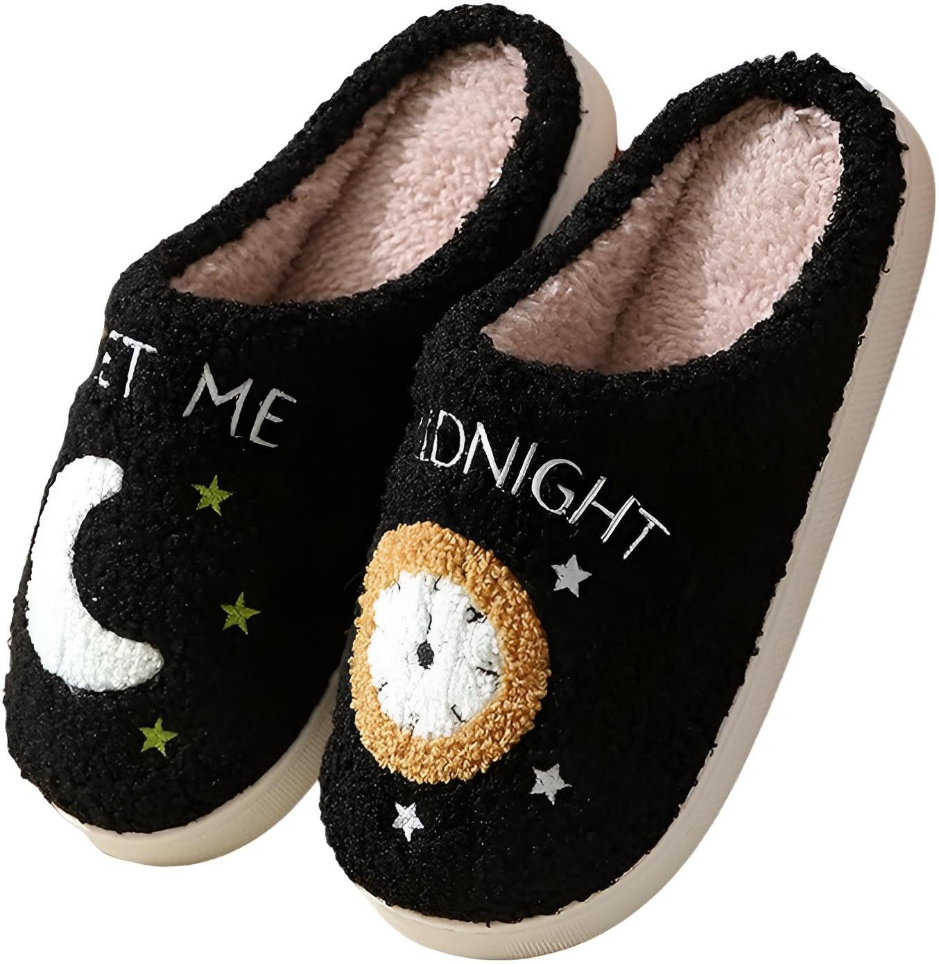 Corimori mit netten Motiven, Gr. 34-44, Antirutsch & bequem Plüsch Hausschuhe (Packung, Geschenk) Mond und Uhr Pantoffeln für Kinder und Erwachsene, EU Größe 42-43