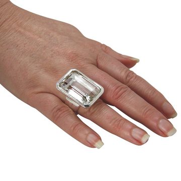SKIELKA DESIGNSCHMUCK Silberring Bergkristall Ring "Octagon" 32x22 mm (Sterling Silber 925), hochwertige Goldschmiedearbeit aus Deutschland