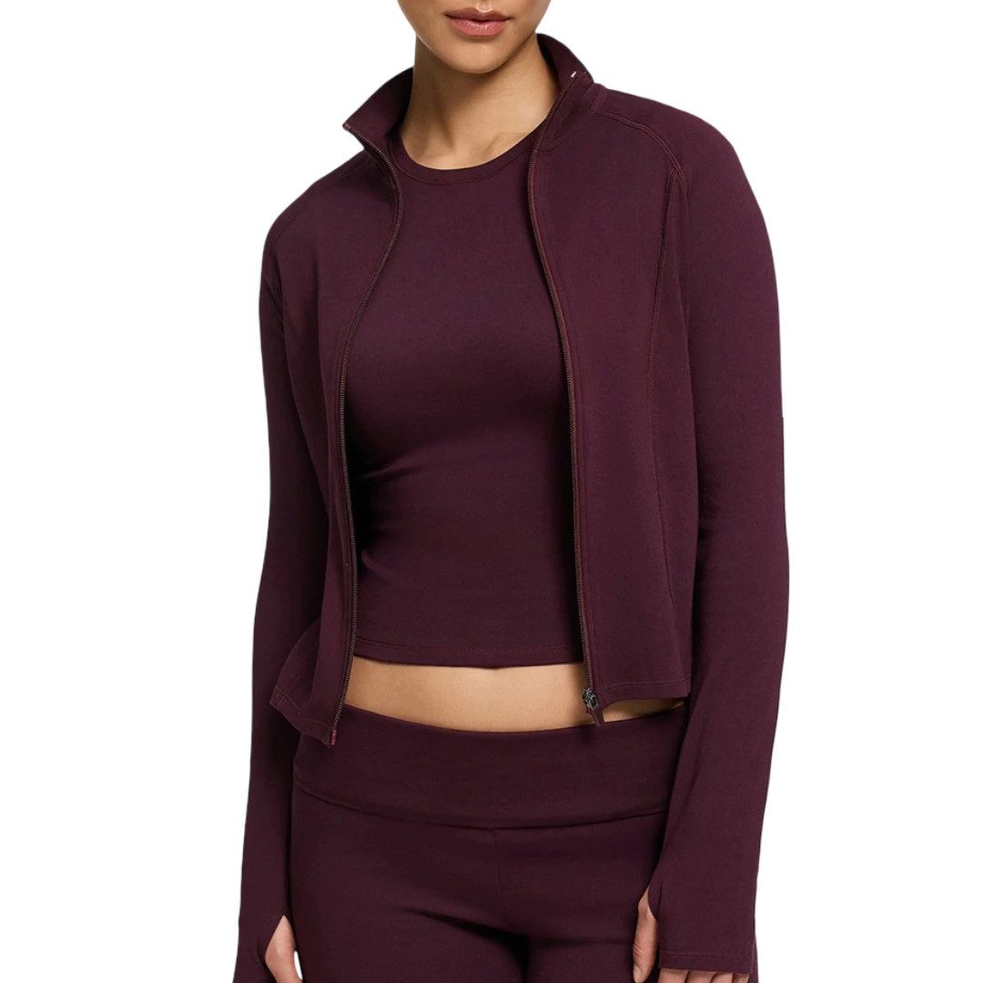 Creamy Fabrics Sweatjacke Cotton Body Fitted Zipper Jacke-Burgundy Dark-L (1-tlg)