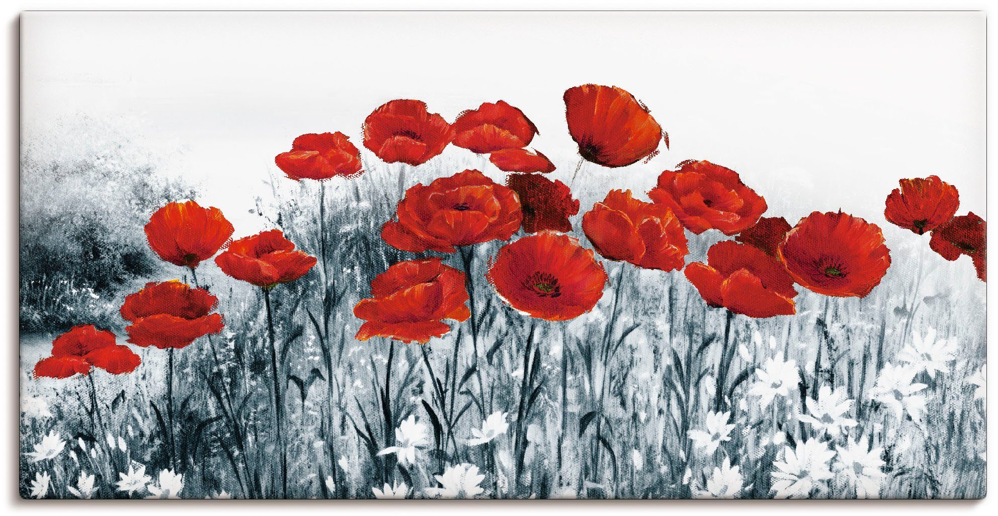 Artland Wandbild Roter Mohn im (1 versch. als oder Blumen Leinwandbild, in Feld, Größen Poster Wandaufkleber St)