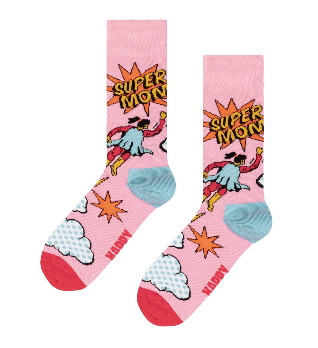 Happy Socks Socken Tagessocke Crew Flying Super Mom pink - 1 Paar