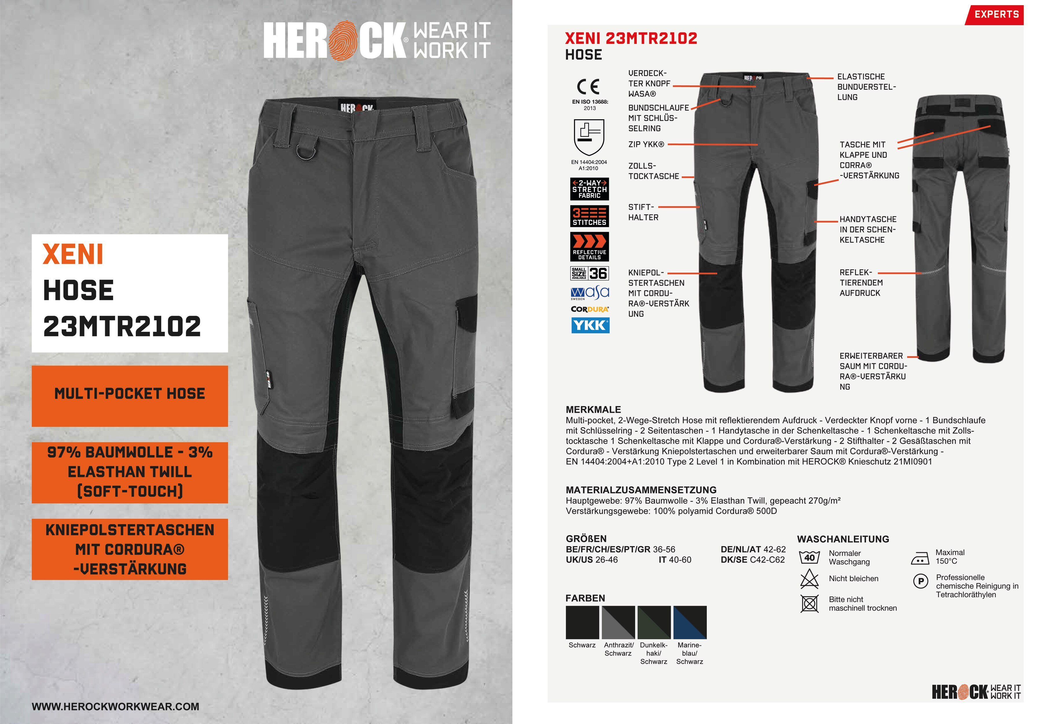 Herock Arbeitshose XENI Multi-pocket, Stretch, grau und Baumwolle, bequem wasserabweisend, weich