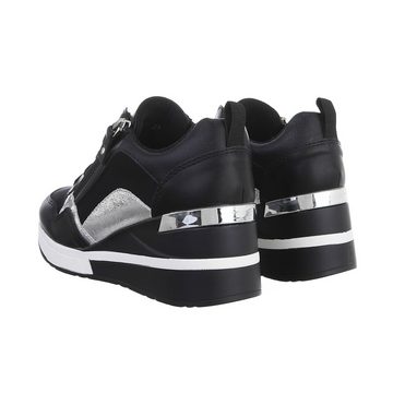 Ital-Design Damen Low-Top Freizeit Sneaker Keilabsatz/Wedge Sneakers Low in Schwarz