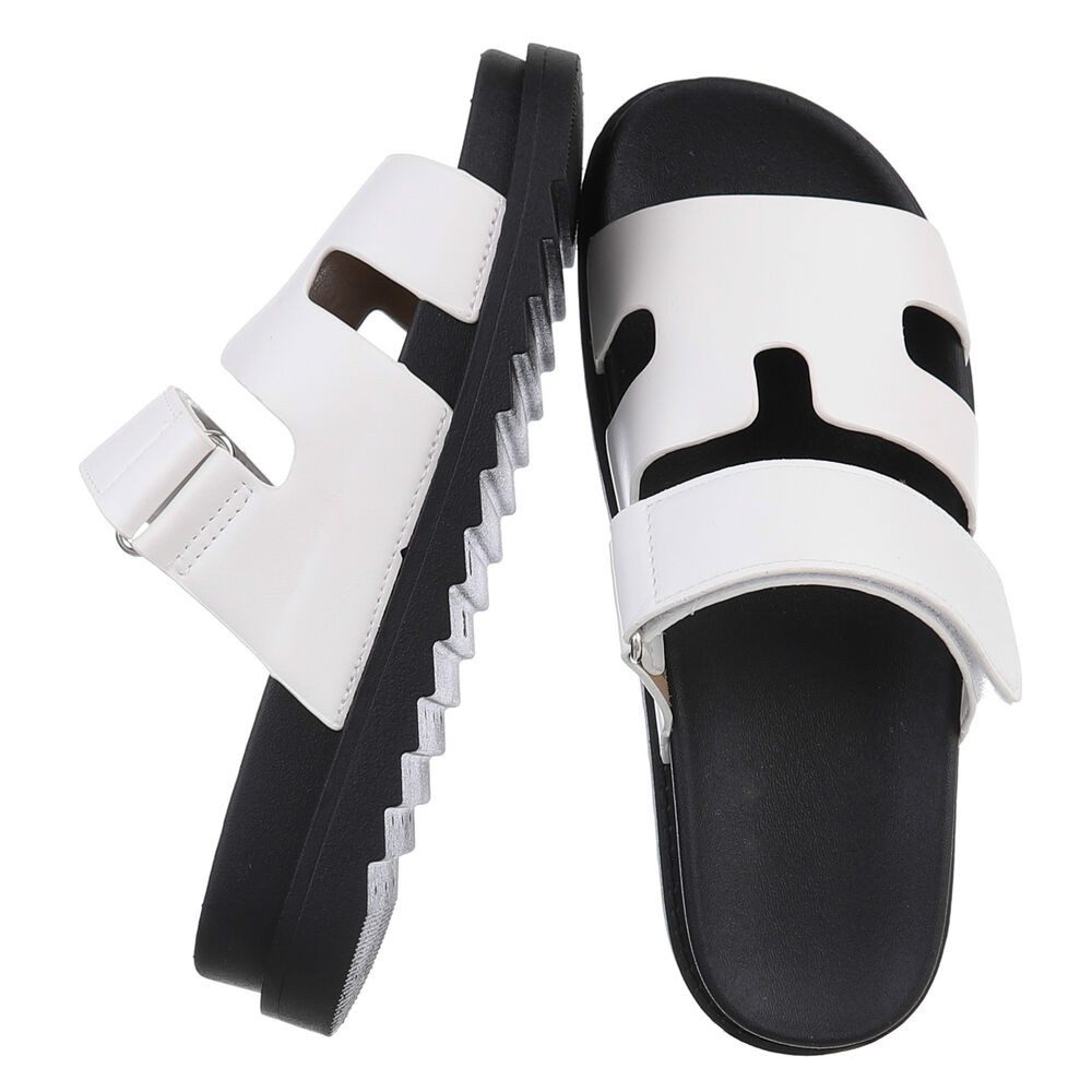 Ital-Design Moderne Komfortsandalette mit flexiblen Riemen Plateausandaletten (89323078) Flach Pantoletten in Weiß
