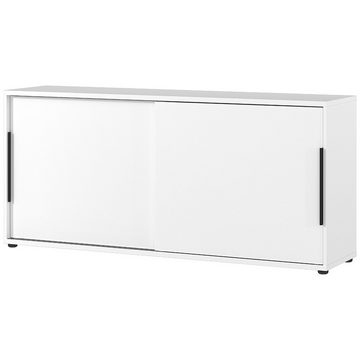 Lomadox Aktenschrank MEMPHIS-01 160cm breit, weiß mit Metallgriffen, 2 Schiebetüren