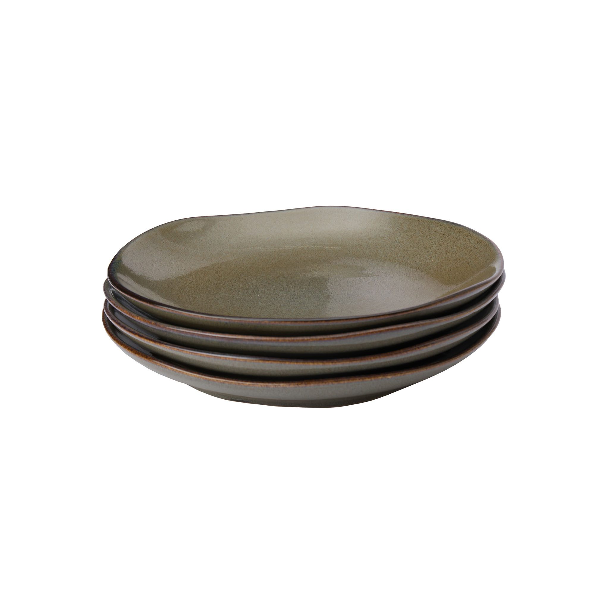 Urbanara Teller Capela, 100% Steingut, handgefertigt, (4 St), Blasses Olivegrün - 4er-Set - 3x20.50 cm