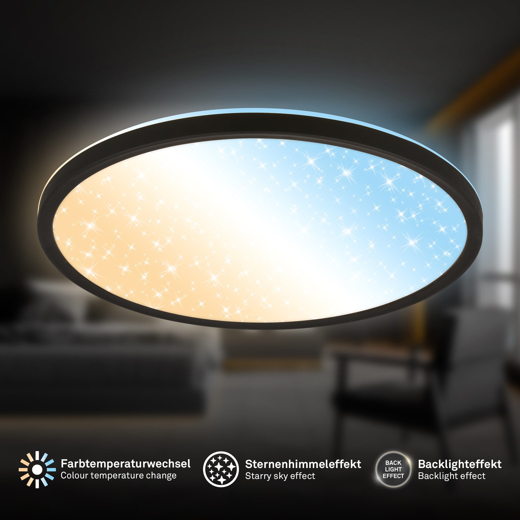 Briloner Leuchten LED Deckenleuchte LED Deckenlampe Sternenhimmel Indirektes Licht CCT/ON-OFF, CCT, LED fest integriert, 4000K, CCT-Lichtfarbe wählbar, 29,3x4 cm, Wohnzimmer, Schlafzimmer, Flur, Büro
