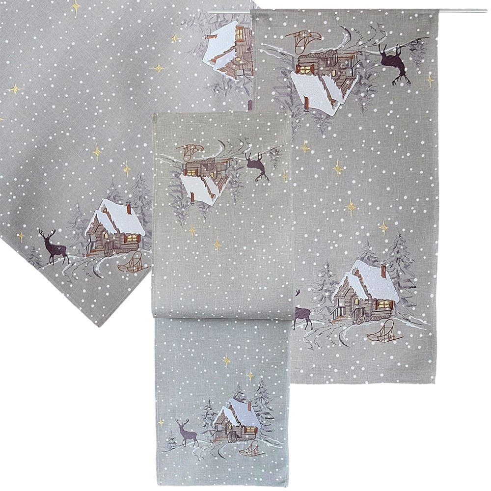 matches21 HOME & HOBBY Tischdecke Tischläufer BILLIE Waldhütte Winter Stick günstig online kaufen