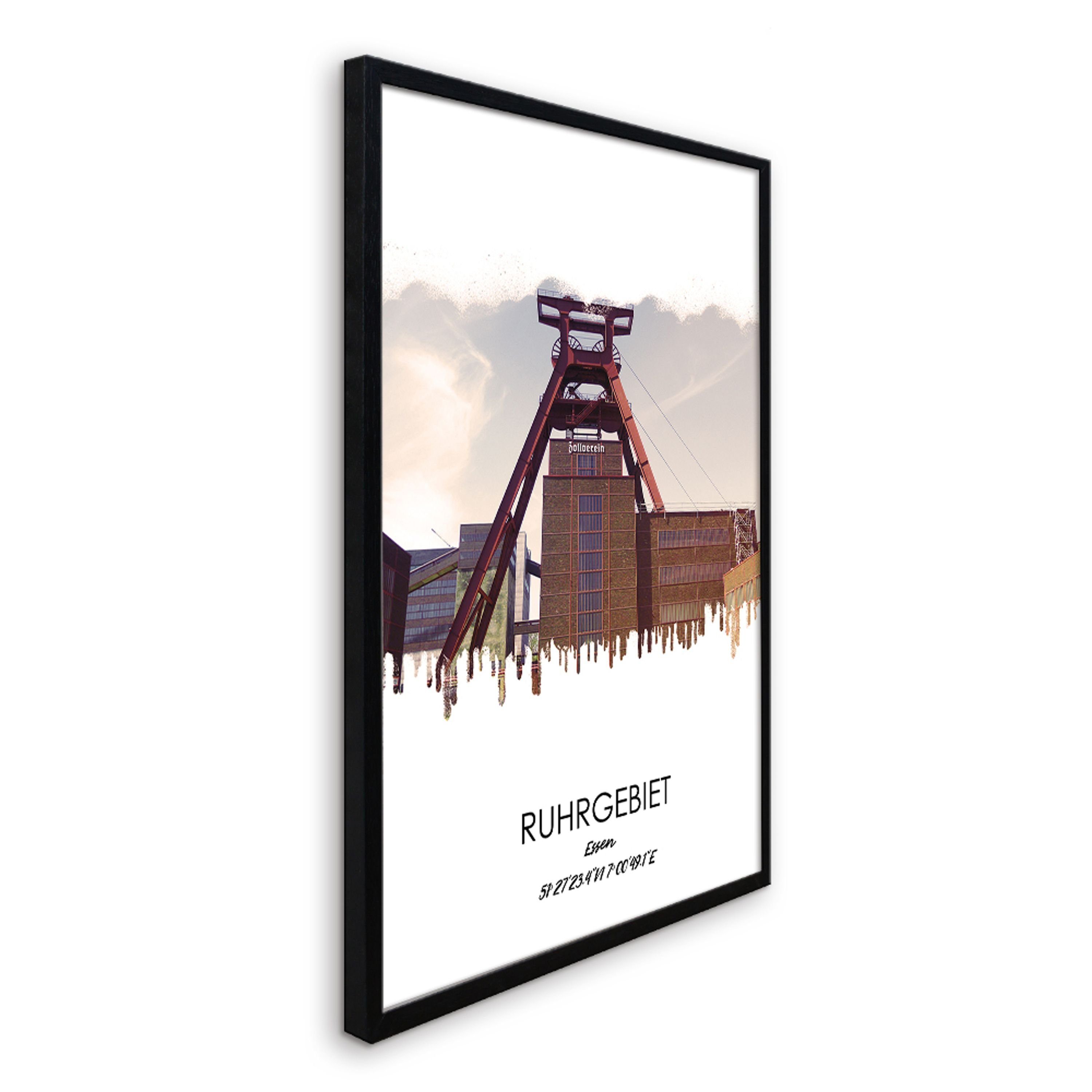 artissimo Bild mit Rahmen Bild Ruhrgebiets-Städte: Essen Rahmen 51x71cm Ruhrgebiet gerahmt Essen, mit Design-Poster / 