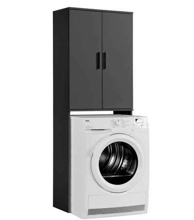 mokebo Waschmaschinenumbauschrank Der Saubermann (Mit Türen) Waschmaschinenschrank & Überbau für Waschmaschinen, Schwarz-Anthrazit