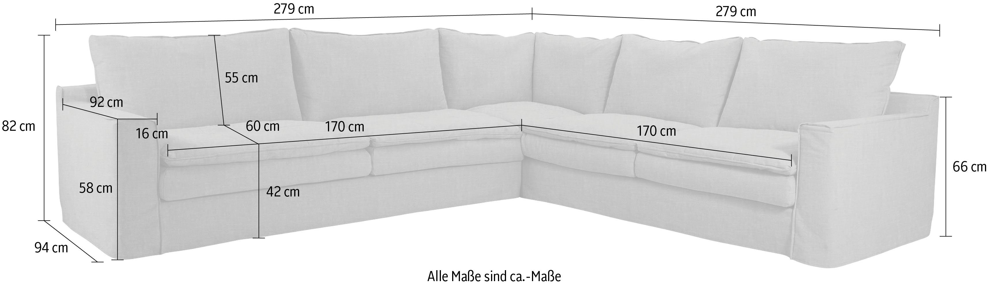 waschbarer Kibo, brown furninova abnehmbarer Ecksofa Federn Kissen mit und Hussenbezug, gefüllt