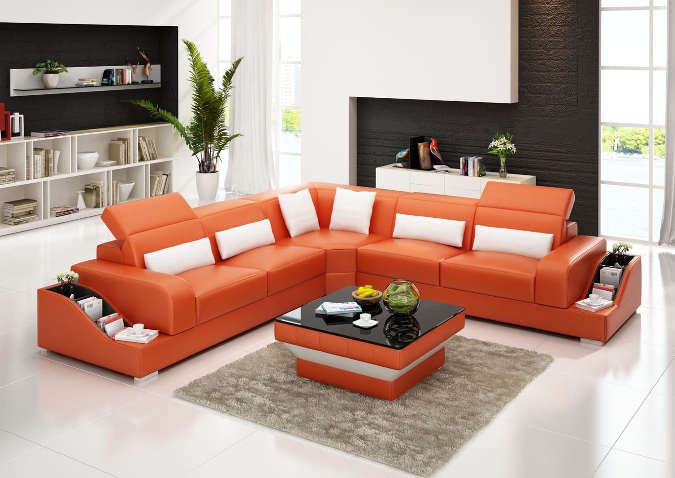 Ecksofa Sitz in Wohnlandschaft Europe Leder JVmoebel Couch Orange Garnitur, Made Eck Polster Sofa Ecksofa