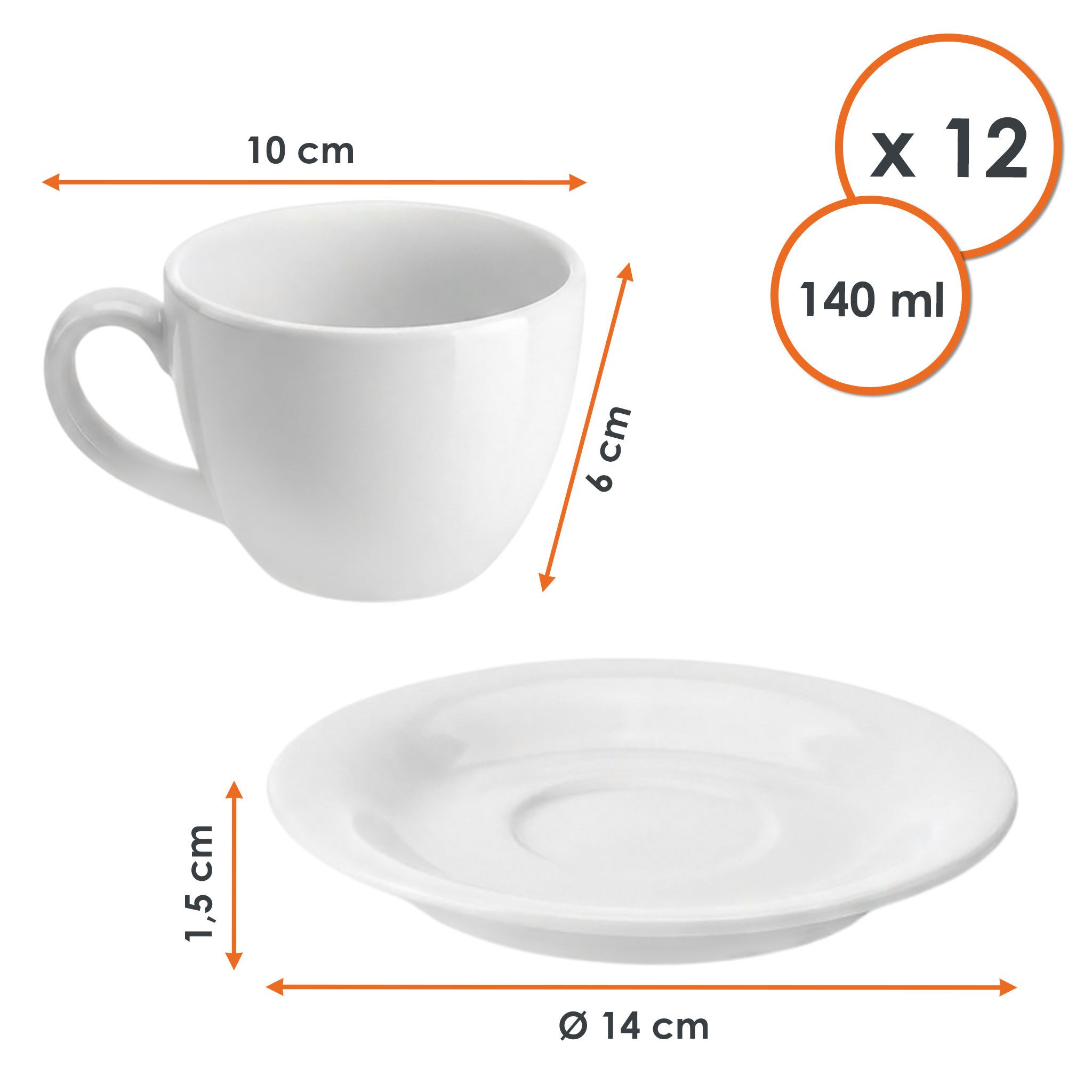Spetebo Tasse Kaffeegeschirr mit Henkel in weiß, 12-tlg., Porzellan, Kaffeebecher für Büro, Gastronomie und Zuhause – Bild 4 von 5
