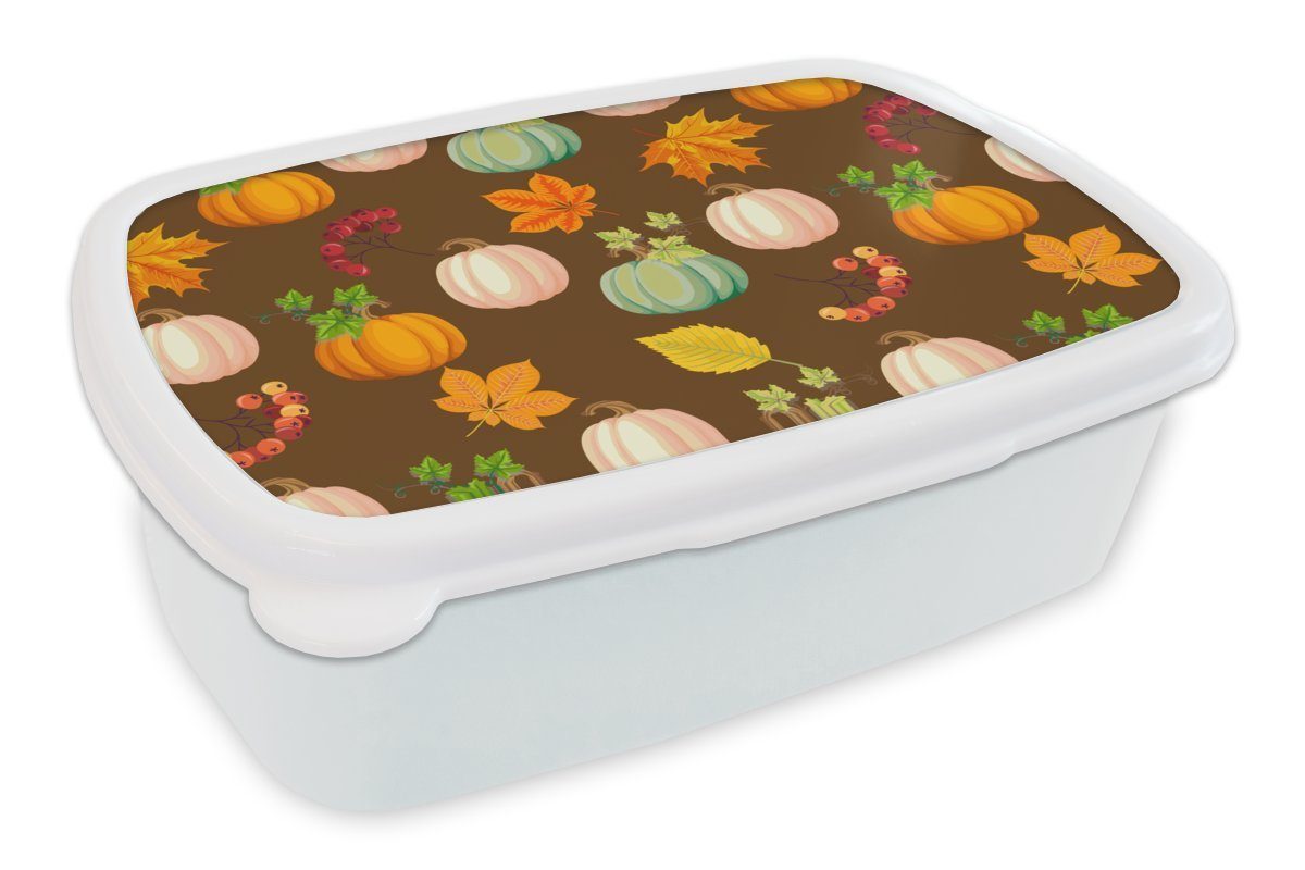 MuchoWow Lunchbox Herbst - Kürbisse - Muster, Kunststoff, (2-tlg), Brotbox für Kinder und Erwachsene, Brotdose, für Jungs und Mädchen weiß