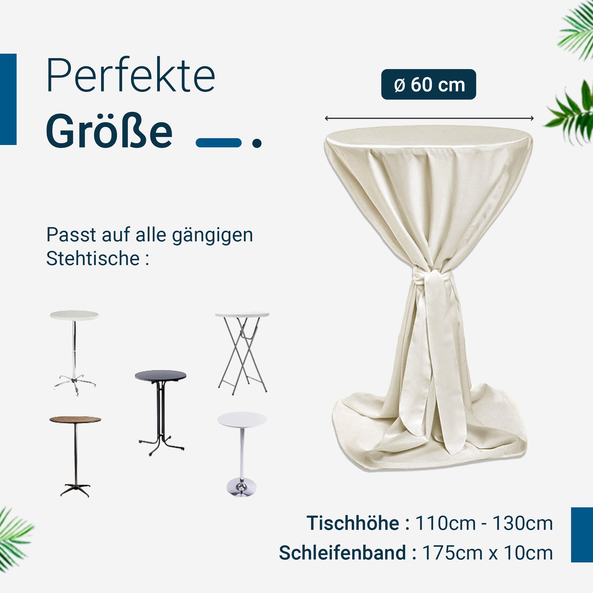 TexDeko Stehtischhusse Premium für Bistrotisch mit Schleifenband Bartisch-Ü günstig online kaufen