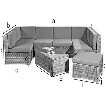 Melko Gartenlounge-Set Sitzgruppe Gartenlounge Sitzgarnitur Set aus Polyrattan in Schwarz, Grau oder Braun XXL Lounge Gartenmöbel, (Set, 8-tlg), Kissen inkl. Reißverschluss, daher abnehm- und waschbar