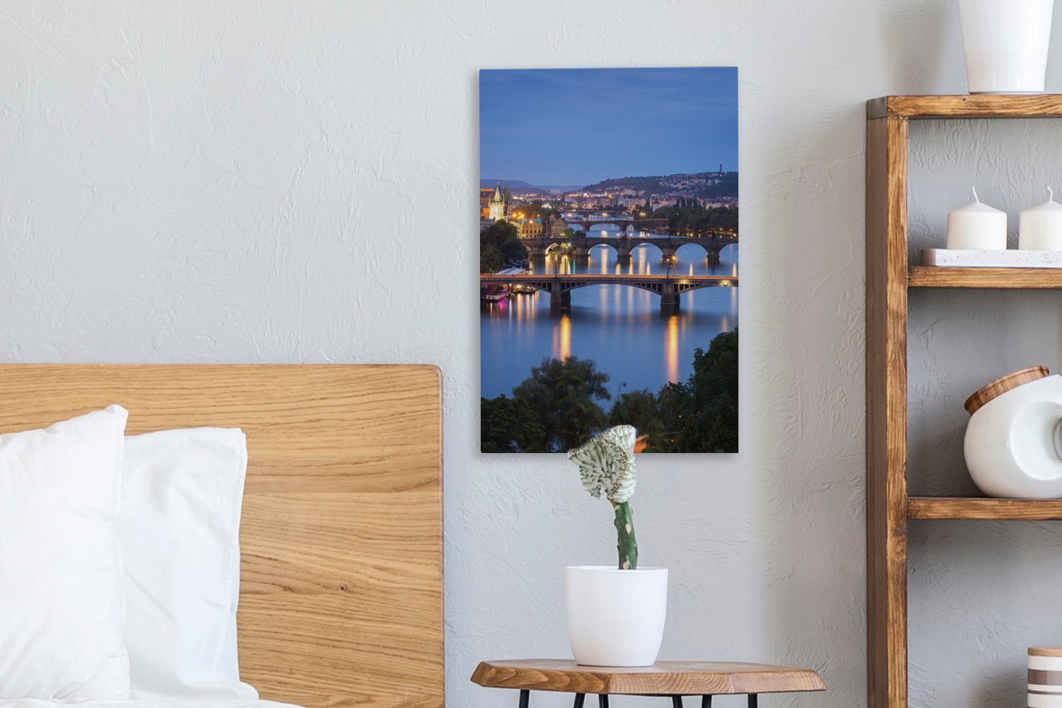 OneMillionCanvasses® Leinwandbild Prag - Wasser Leinwandbild cm 20x30 St), inkl. Zackenaufhänger, Gemälde, Brücke, - (1 bespannt fertig