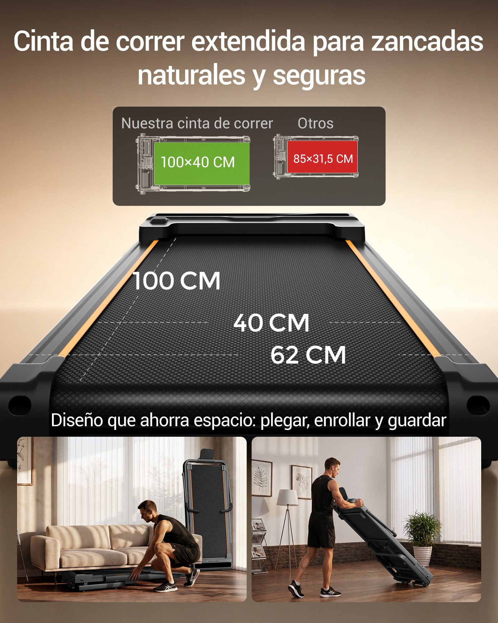 BAYMATE Laufband für zuhause (für mehr Stabilität, platzsparendes 15 cm Design, 40 % Steigung, 12 km/h, ideal für Zuhause, leiser Betrieb, perfekt fürs Homeoffice), 130 cm extra lange Handläufe für mehr Stabilität