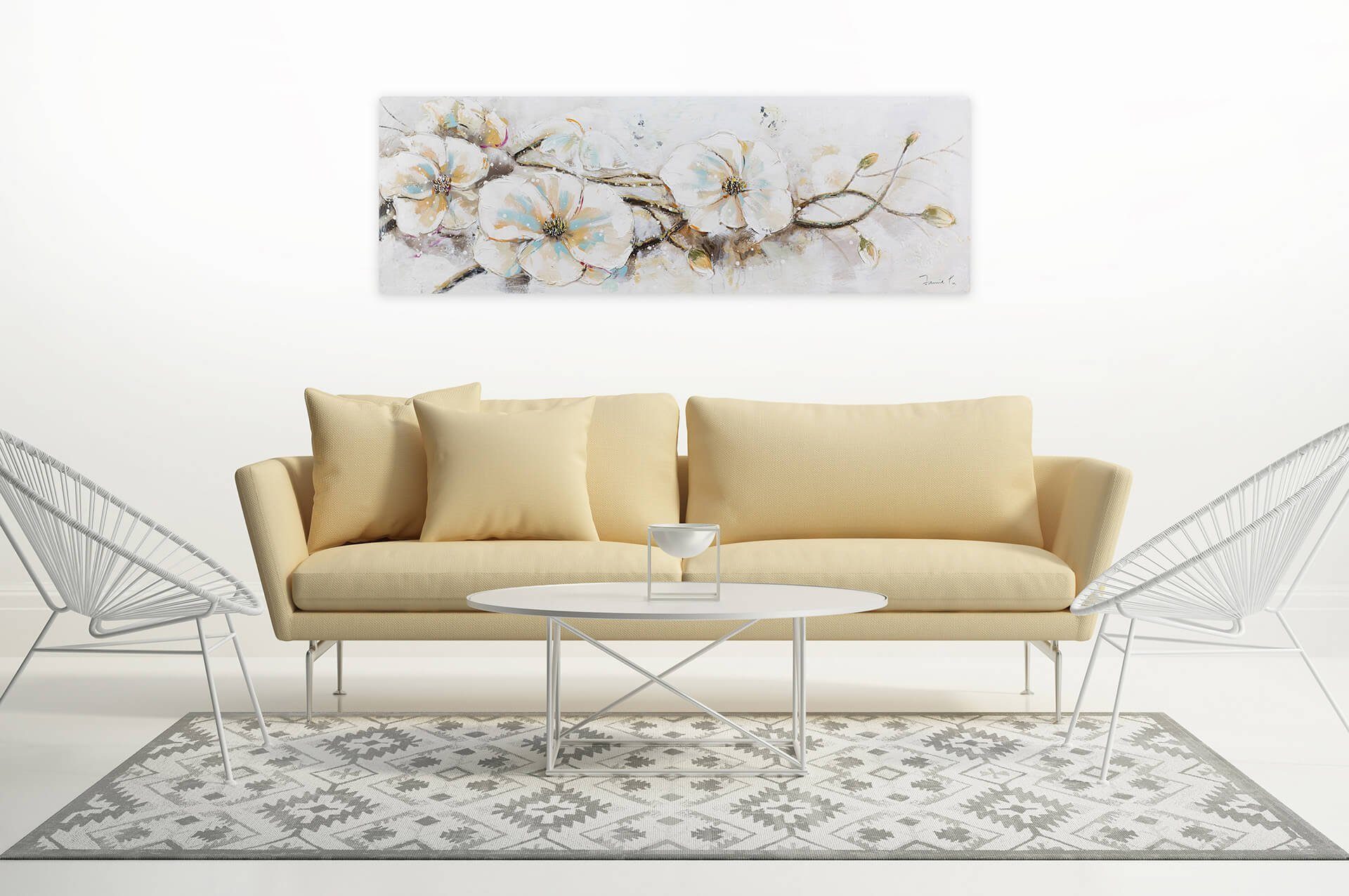 Blühende HANDGEMALT Kraft Wandbild 150x50 100% Gemälde Wohnzimmer KUNSTLOFT cm, Leinwandbild