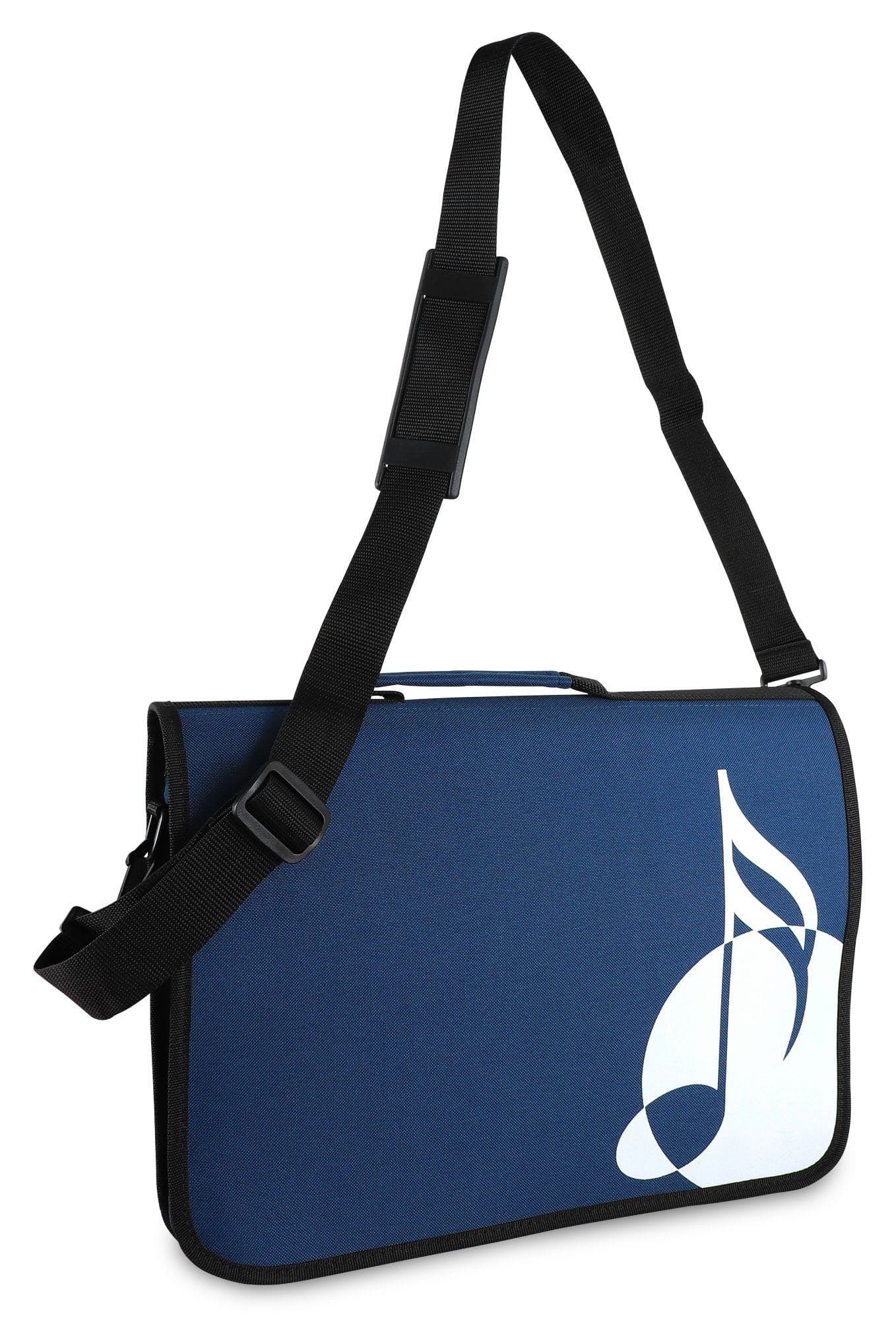 Classic Cantabile Schultertasche Notentasche - Tasche für Musikunterricht und Musikalische Früherziehung - Für Noten im DIN- und US-Format - Schultergurt - Innenfächer für Utensilien - Musik-Design Blau