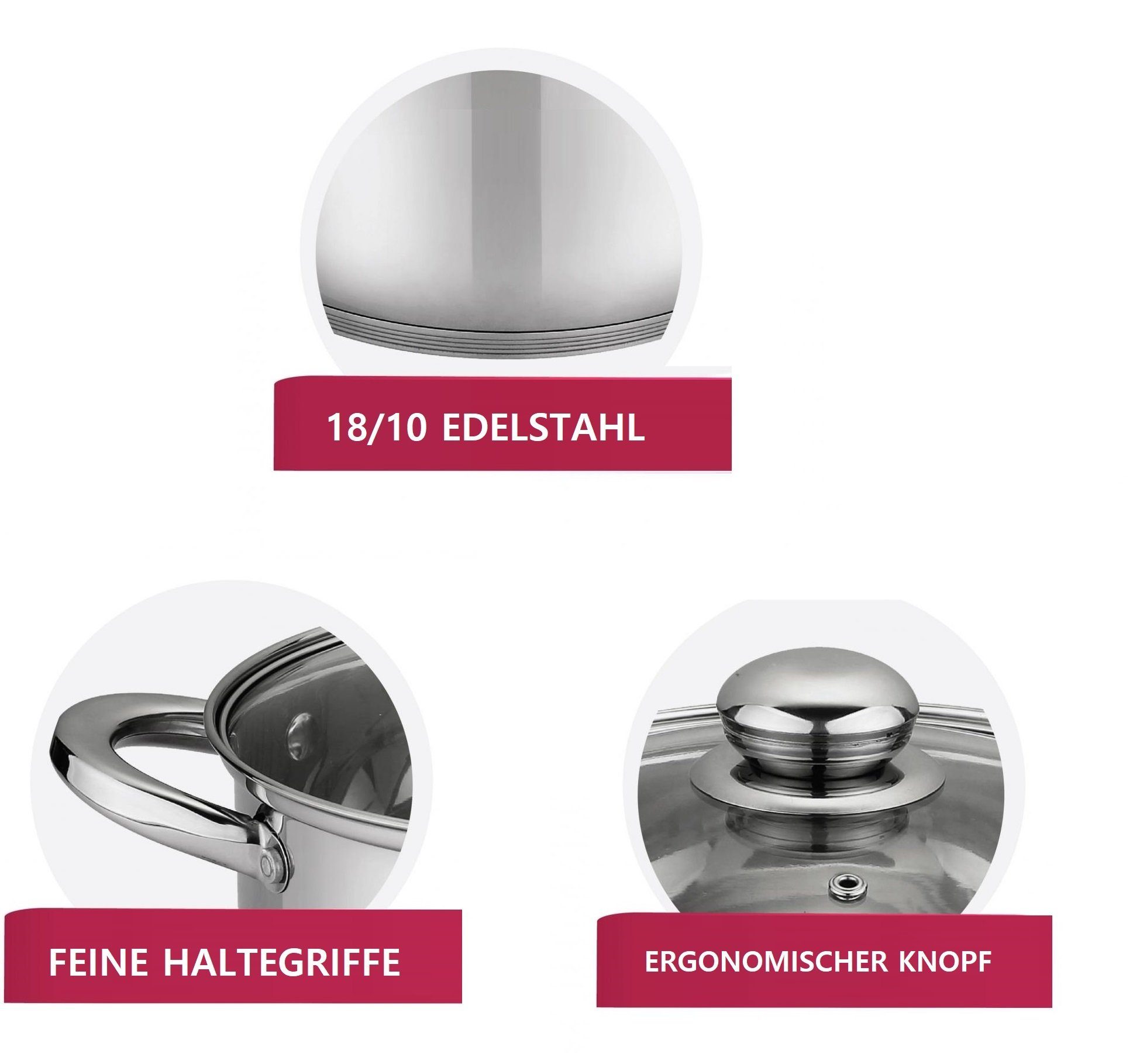 Bräter Edelstahl 18/10 Schnellkochtöpfe, + Induktionsherd Topf-Set 4 Induktion Suppentopf Pfanne Edelstahl Kochtopf 13-tlg., 4 Kork-Untersetzer + Inkl. Fleischtopf + KESSMANN Antihaft), 3 1 (Set, 1 Deckel Pfannenwender Töpfe Holzlöffel Brattopf Topfset