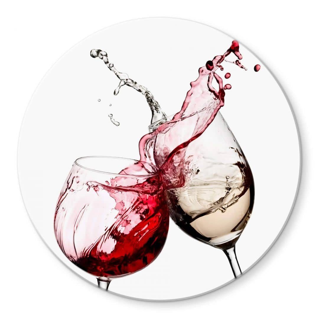 K&L Wall Art Glasbild Glas Wandbild Rund Glasbild Weingläser Küche Feierabend Wein, Wandschutz Deko Bilder