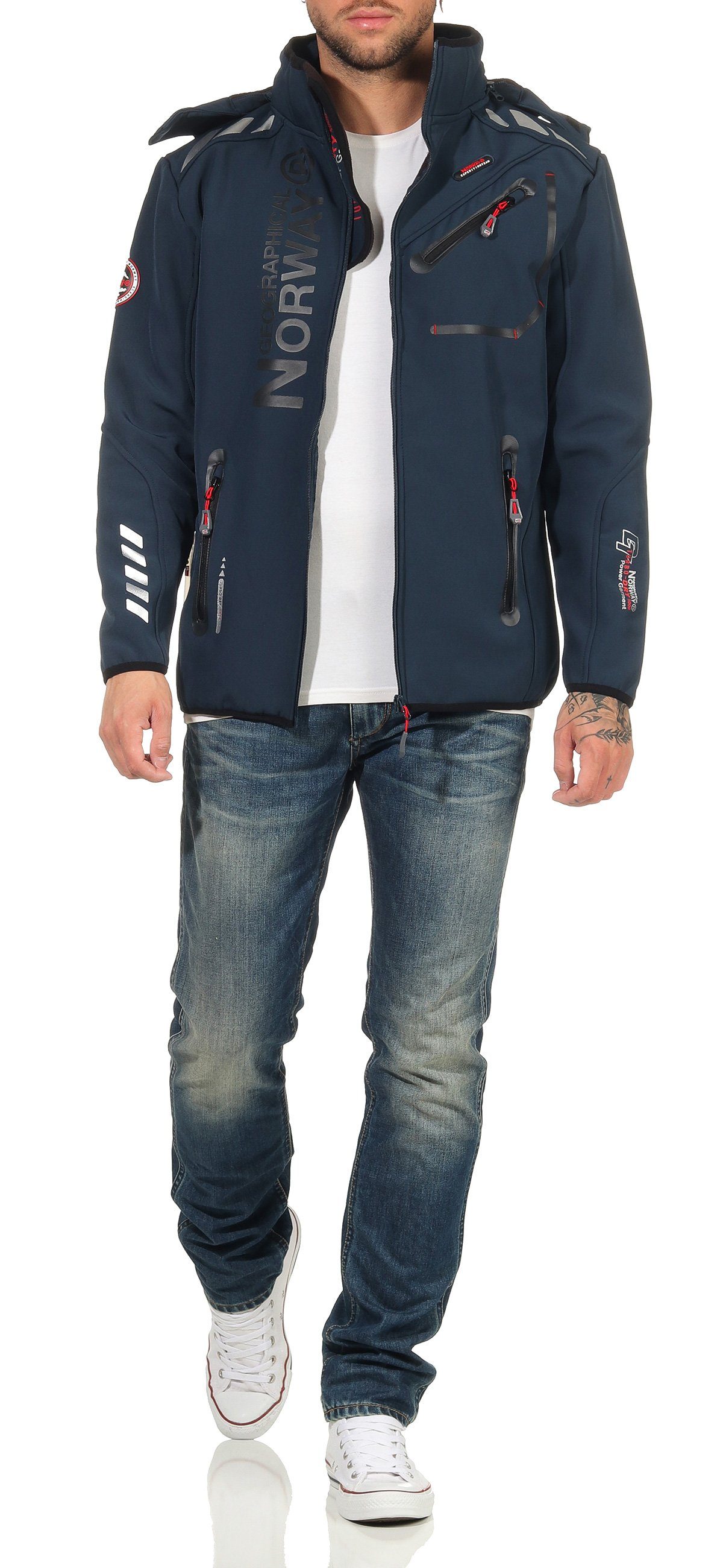Geographical Norway Softshelljacke Herren Softshell Sport Outdoor Wander Trekking Jacke in Unifarbe, mit abnehmbarer Kapuze, mit Stehkragen