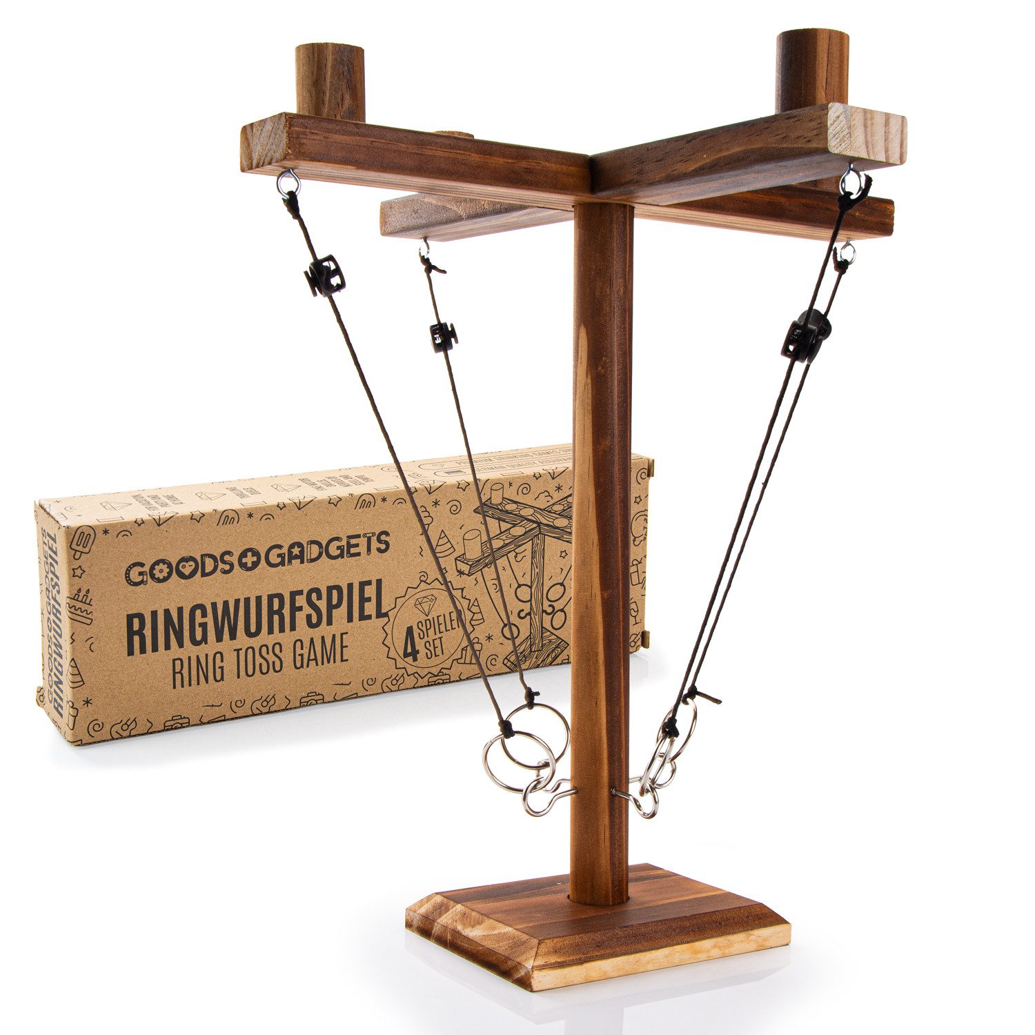 Goods+Gadgets Spiel GOODS+GADGETS Holz Ringwurf Spiel – Aktion Hakenspiel für 2 Spieler, Ringwurfspiel Deluxe, Ring Toss Hook Battle-Game