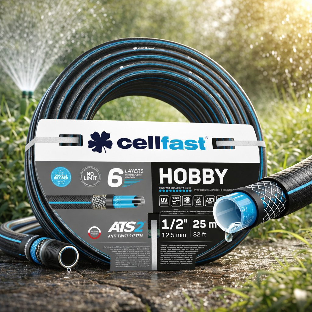 Cellfast Gartenschlauch HOBBY 1/2" 25 m 6-lagig, universal nutzbar, 1/2 Zoll (12,5 mm), verdrehgeschützt