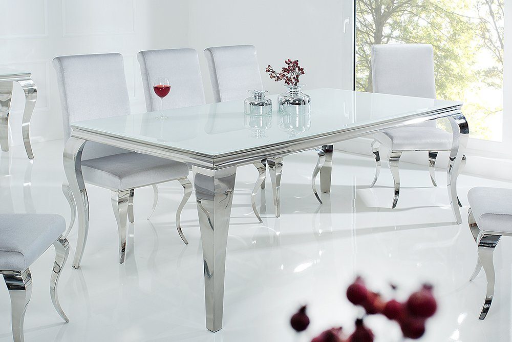 riess-ambiente Esstisch MODERN BAROCK 200cm 1-St), · (Einzelartikel, eckig Opalglas / weiß Edelstahl Esszimmer silber weiß · | · weiß