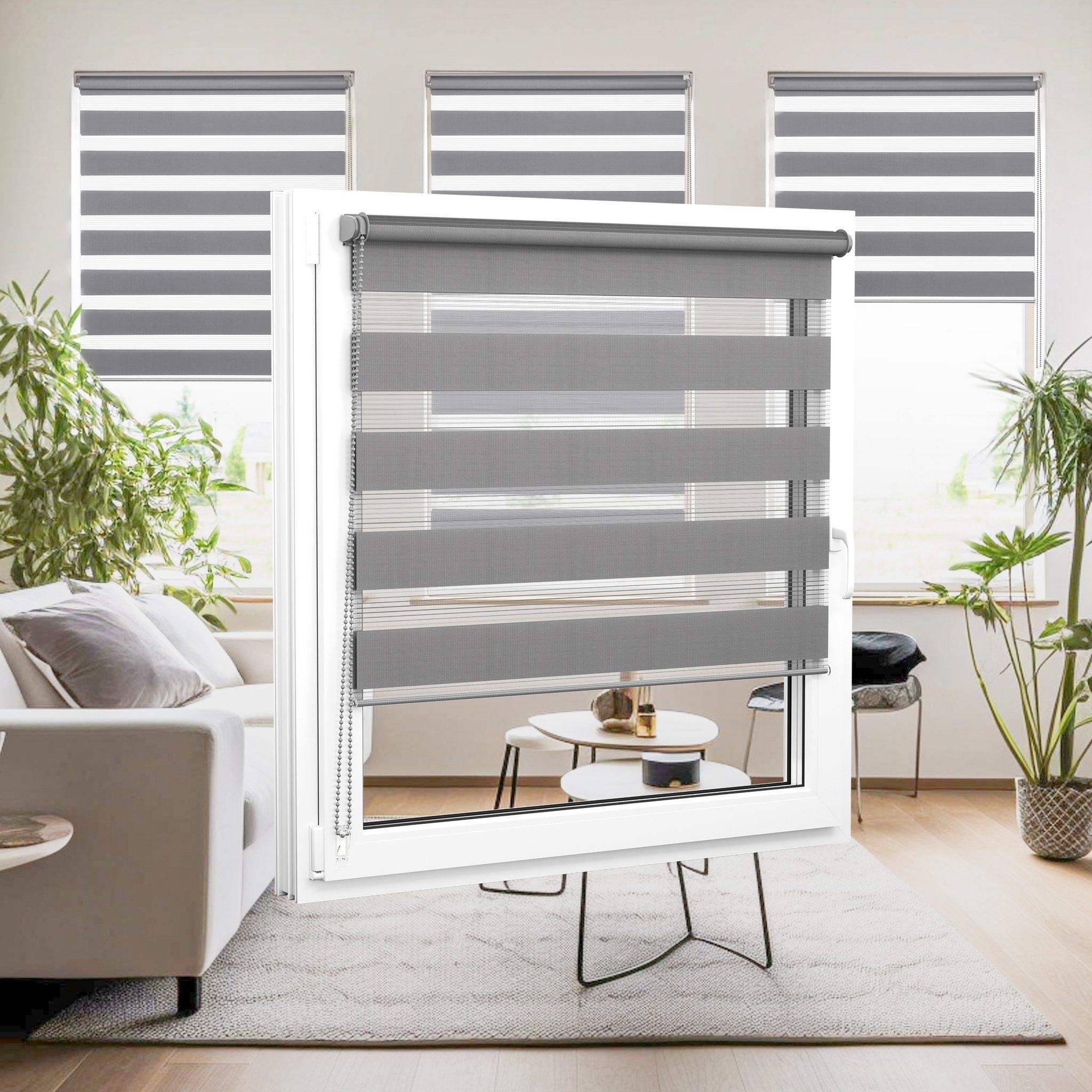 Doppelrollo 30 x 120 cm, dunkelgrau [Stoffbreite 26,6 cm], jalousiescout, blickdicht, mit Bohren/ohne Bohren, freihängend, Klemmen, Kleben und Schrauben OHNE Au – Bild 5 von 5