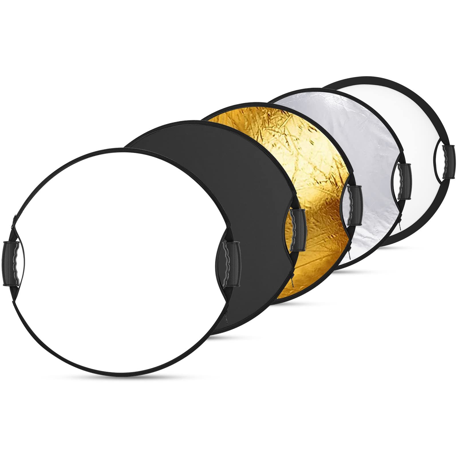 Neewer Blitzlichtreflektoren RF-56II 56cm Lichtreflektor mit Handgriff mit 3/8" Gewinde, (Packung, Farbe:Schwarz,Silber,Weiß), Doppelter Griff