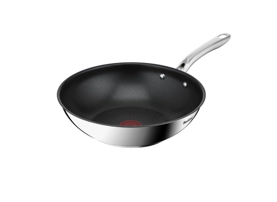 Tefal Wok Infinite 28 cm, Edelstahl 18/10, Edelstahl, 28 cm Ø, Induktion, Edelstahl Griff, Temperaturindikator