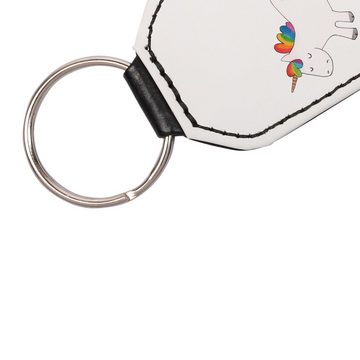 Mr. & Mrs. Panda Schlüsselanhänger Einhorn Happy - Weiß - Geschenk, Schutzengel, Lächeln, Unicorn, Anhän (1-tlg), Vielseitigkeit