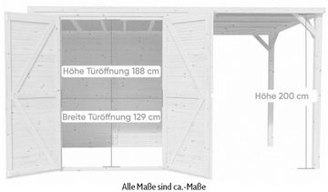 KONIFERA Gartenhaus Beno 2 PLUS Fineline Flachdach, BxT: 373x170 cm, mit Anbaudach
