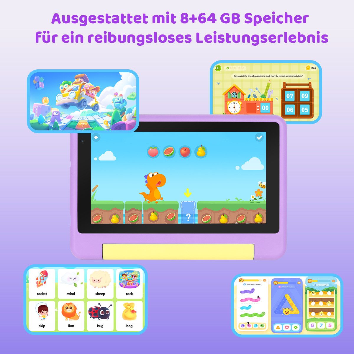 BUFO 7 Zoll Kindersicherung 64GB ROM+128GB Erweiterbar Android 13 HD Kinder Tablet (7", 64 GB, Android 13, WiFi, Robustes Tablet für Kinder mit Schutzhülle & Elternkontrolle)