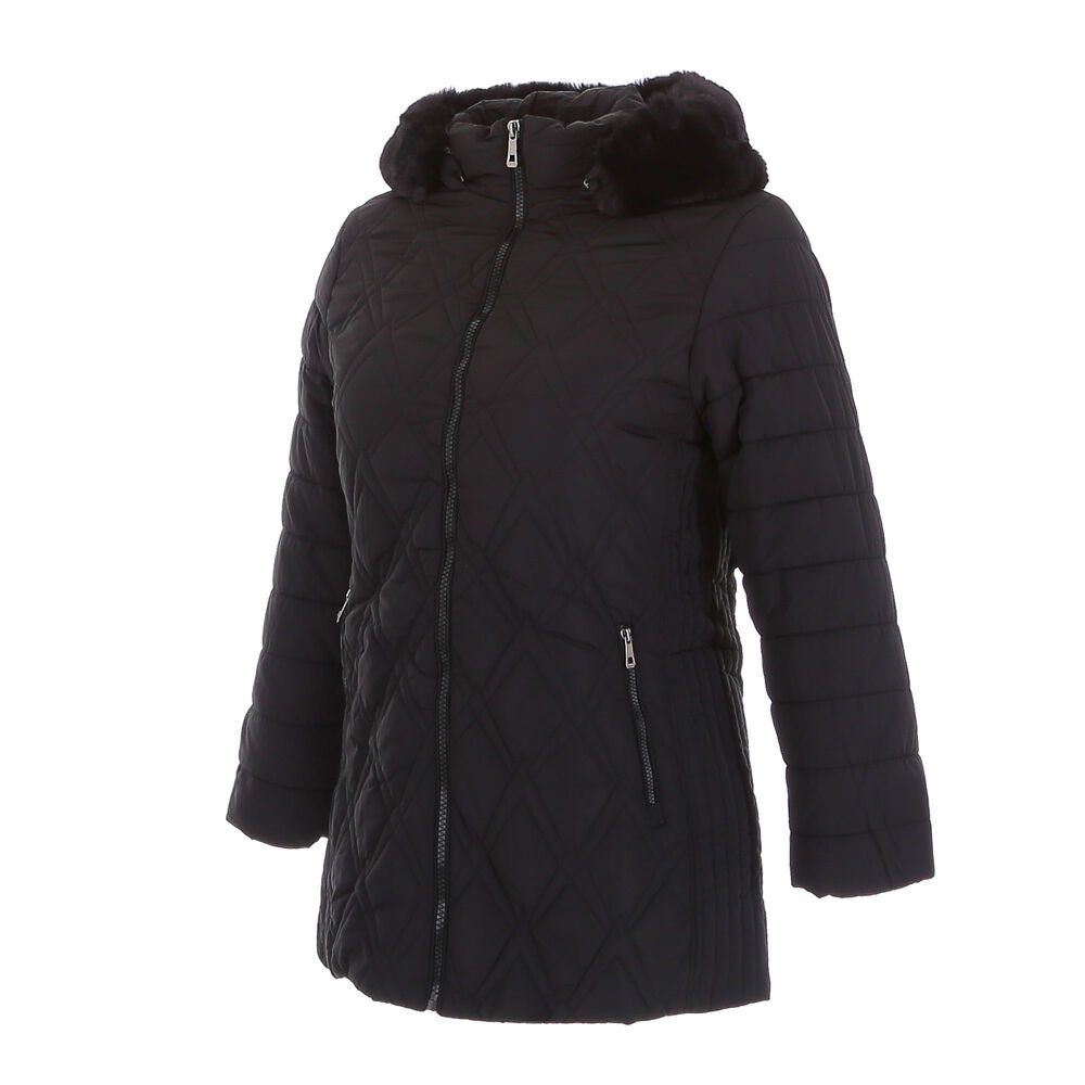 Schwarz Winterjacke in Damen Gefüttert (abnehmbar) Ital-Design Freizeit Kapuze Winterjacke