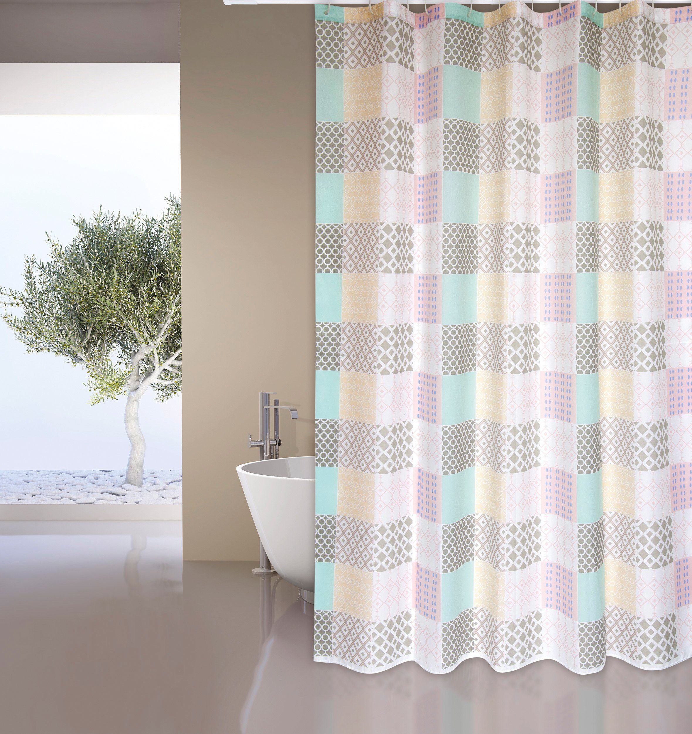 MSV Duschvorhang Bunt – 180 X 200 Cm, PVC, Mit Lack-Optik