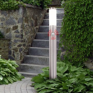 etc-shop LED Außen-Stehlampe, Leuchtmittel inklusive, Warmweiß, Design Außen Steh Leuchte Terrassen Edelstahl Sockel Garten SENSOR