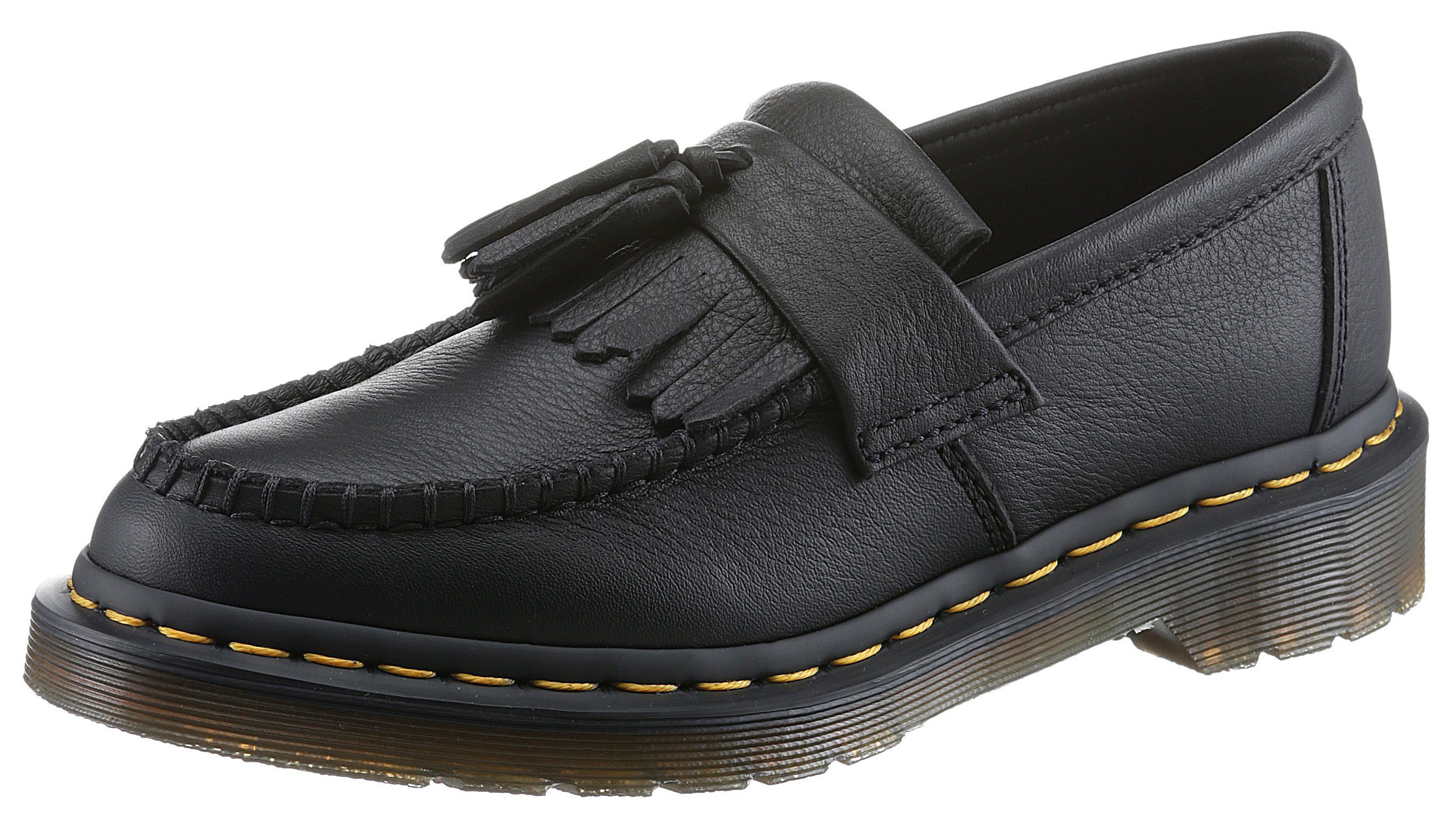 DR. MARTENS Black Virginia Adrian Mokassin Chunky Slipper, Schlupfschuh mit modischer Tassel - schmale Form