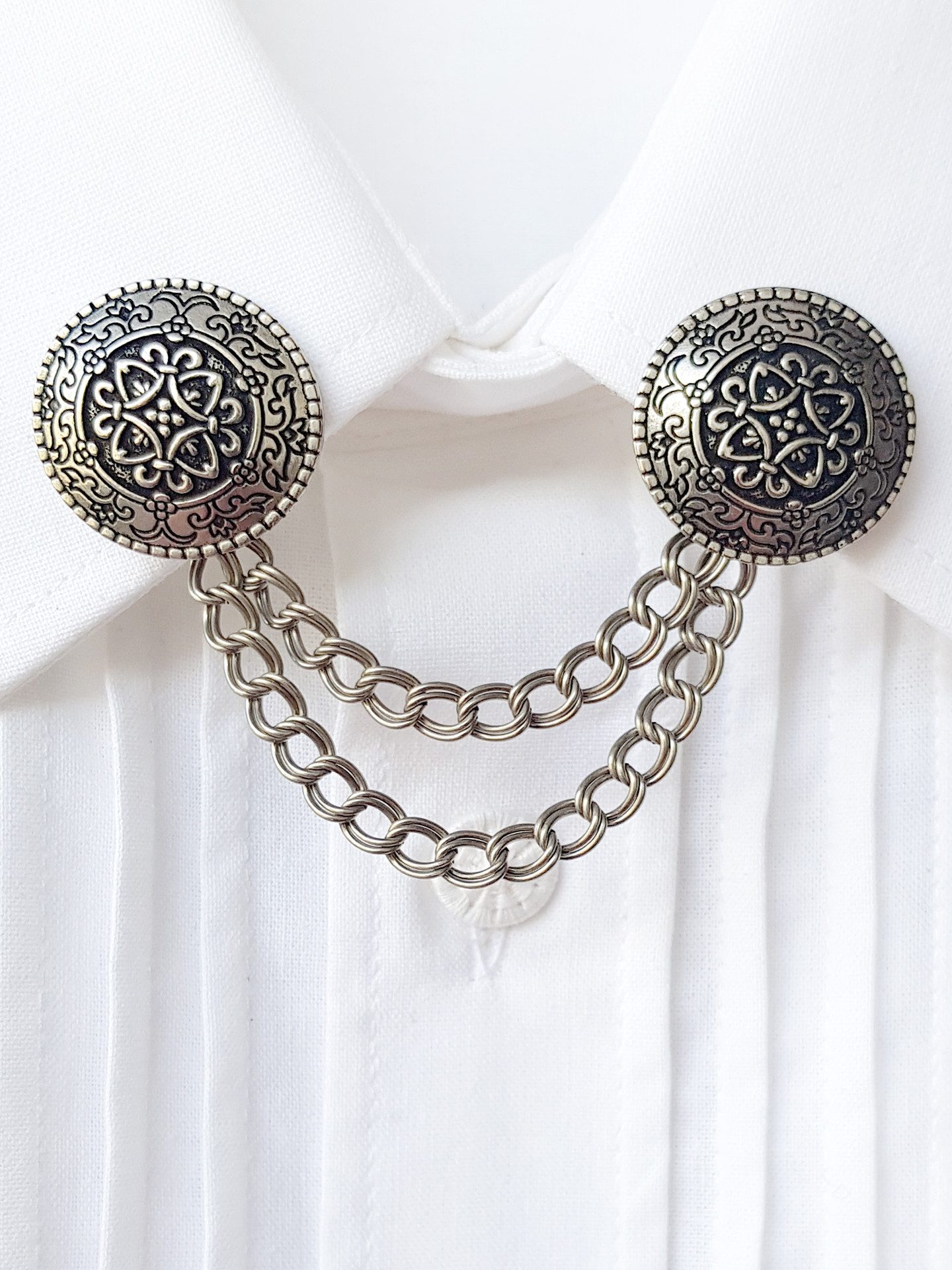 Moschen-Bayern Krawatte Kragenspange Trachtenkrawatte Herren Kragenschmuck Trachtenspange Metall 100% Messing - Farbe Altsilber