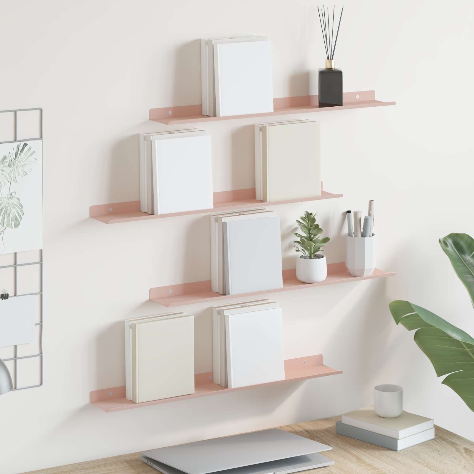 vidaXL Regal Schwebendes Regal 4 stk. Rosa 60 x 8,5 x 2,5 cm Stahl, 4-tlg.