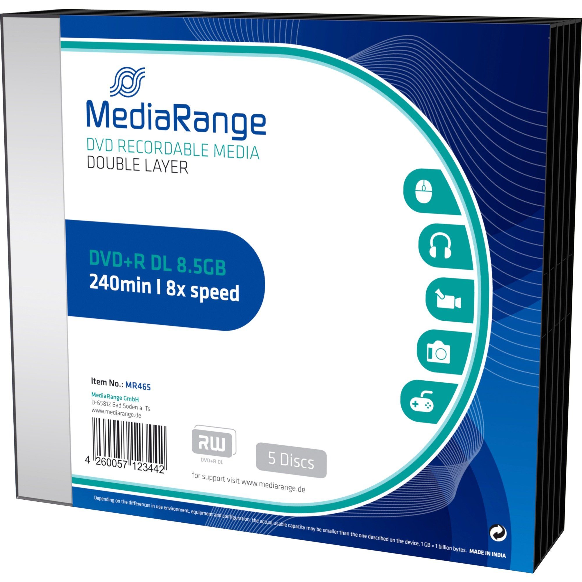 Mediarange DVD-Rohling MediaRange DVD+R DL 8,5 GB, DVD-Rohlinge, (8fach