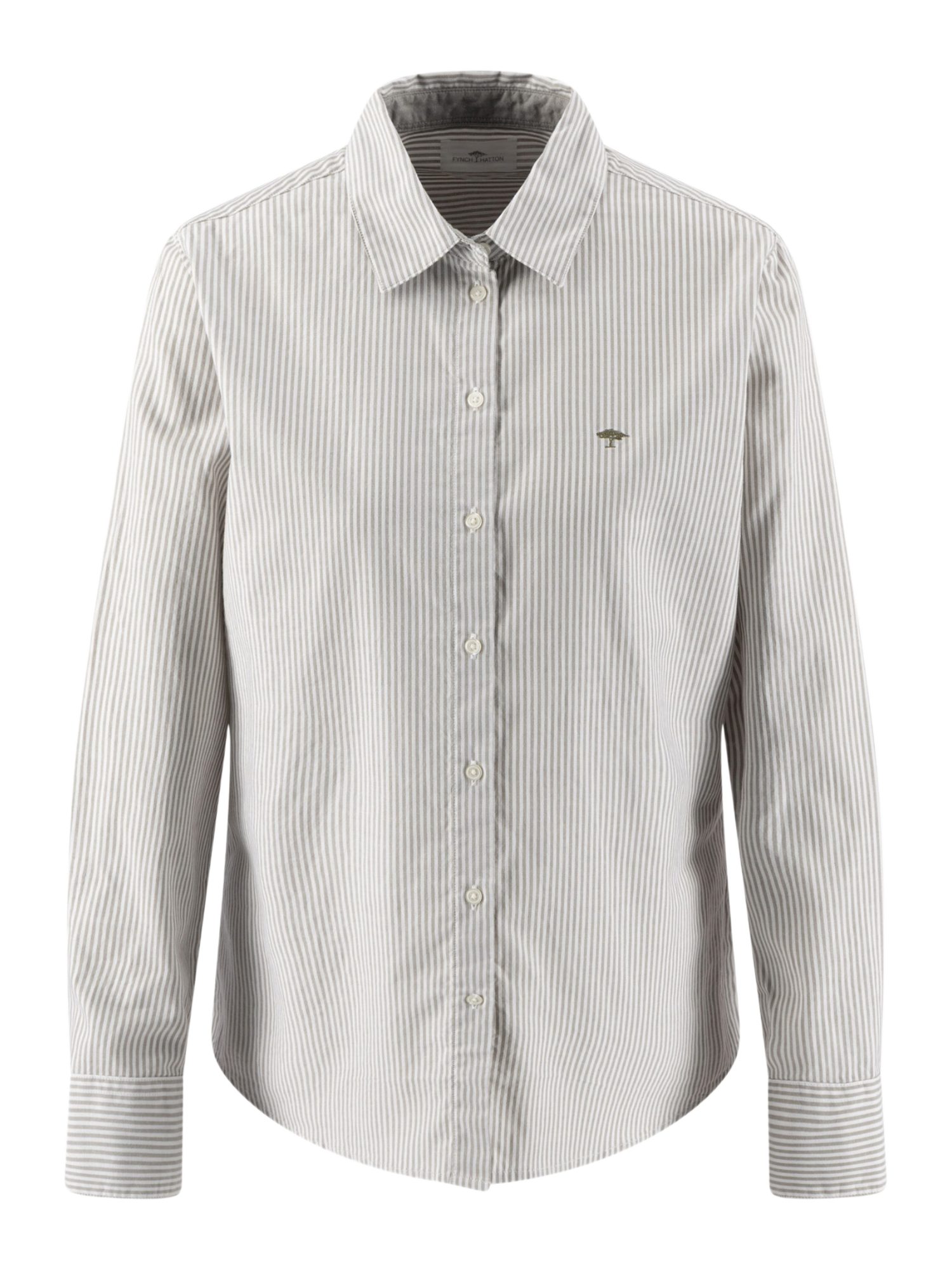 FYNCH-HATTON Langarmbluse weiß,Casual,Baumwolle,Gestreift,Hemdblusenkragen,Langarm,Regular Fit